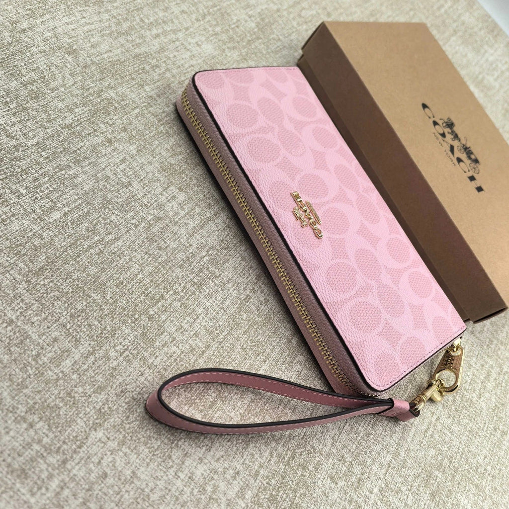 Coach CW778 Long Zip-Around Wallet in Signature Canvas – Pink – New with Box