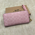 Coach CW778 Long Zip-Around Wallet in Signature Canvas – Pink – New with Box