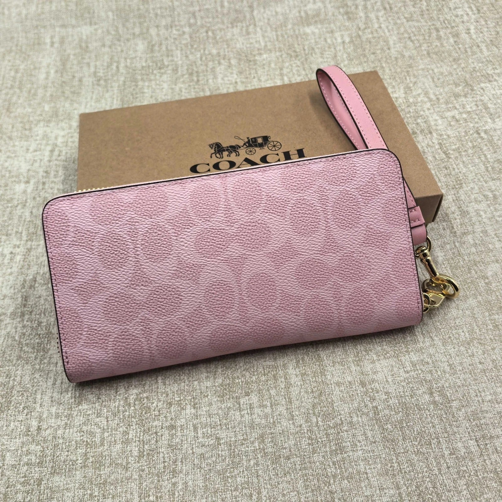 Coach CW778 Long Zip-Around Wallet in Signature Canvas – Pink – New with Box