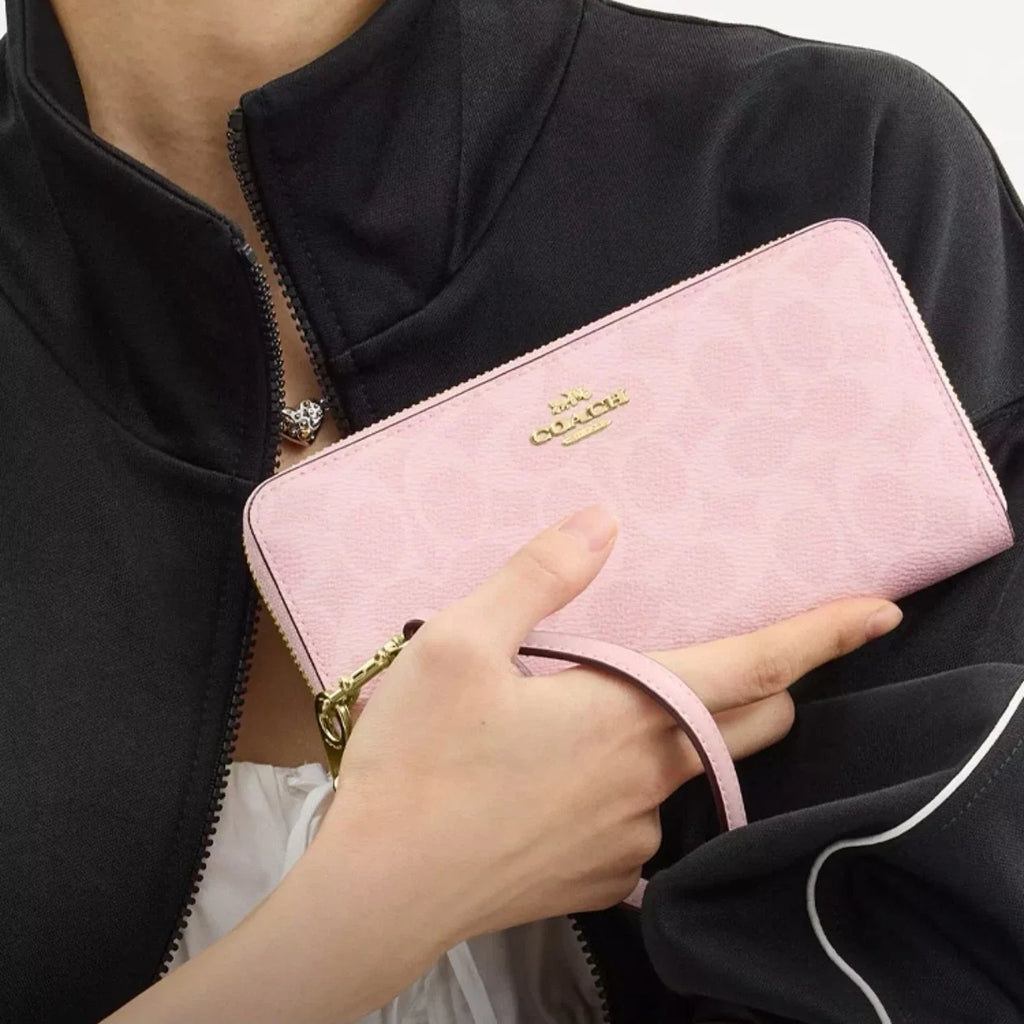 Coach CW778 Long Zip-Around Wallet in Signature Canvas – Pink – New with Box